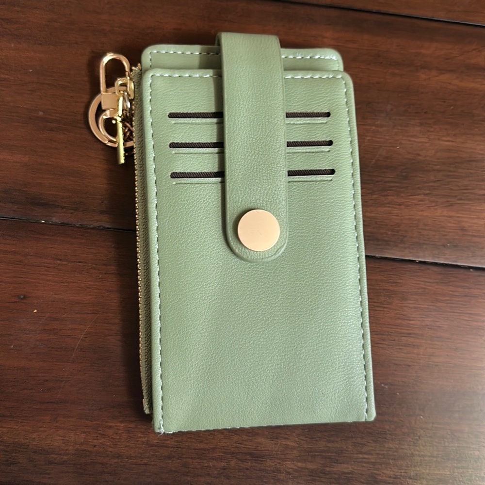 women’s pocket wallet, minty sage green, used for a month, pleather
